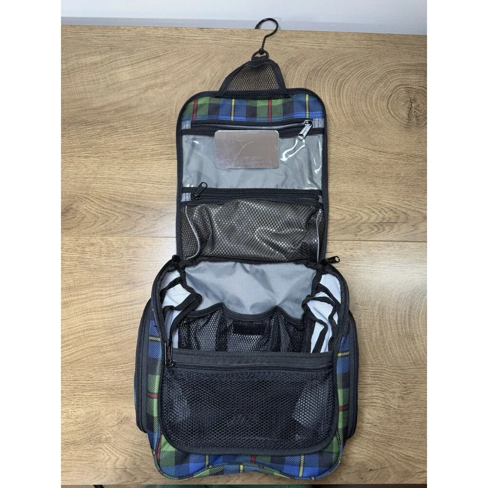 LL BEAN Hanging Travel Toiletry Bag Personal Organizer Plaid Multi-Color Bag